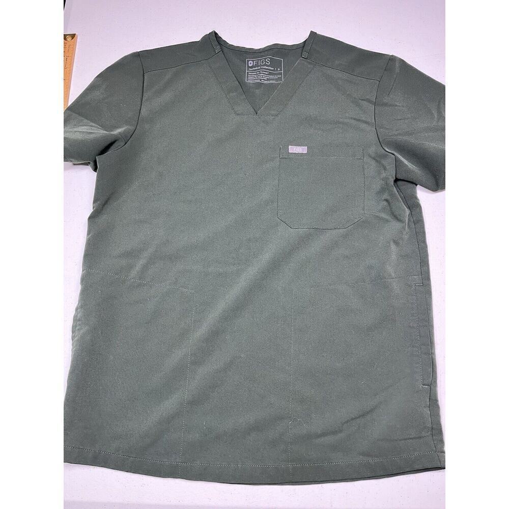 Figs Green Technical Collection V-Neck Short Sleeve Work Top Size Small